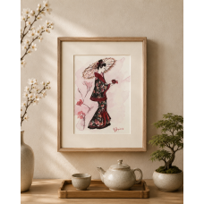 Geisha, Japanese theme, original watercolor, artist Marina Stognieva